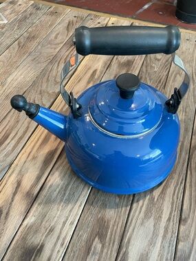 Vintage Le Creuset Blue and Black Whistling Tea Kettle